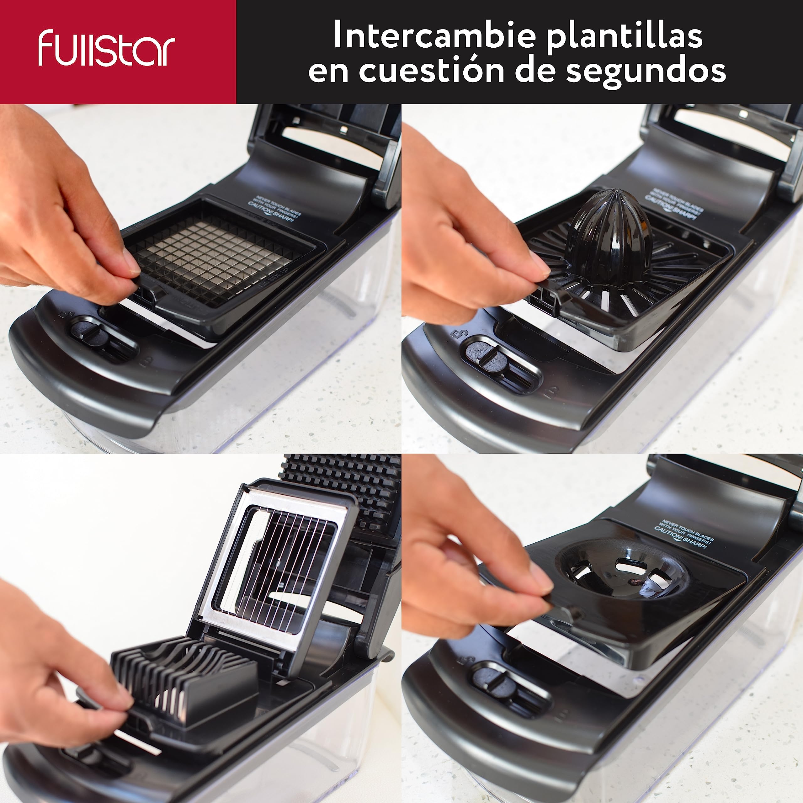 Fullstar Multifuncional Cortador de Verdura y Espiralizador - Picador de Verduras Manual para Cebolla Pepino Patatas Fritas Frutas - Gadgets y Accesorios de Cocina (PRO 9-en-1, Negro) — view 7