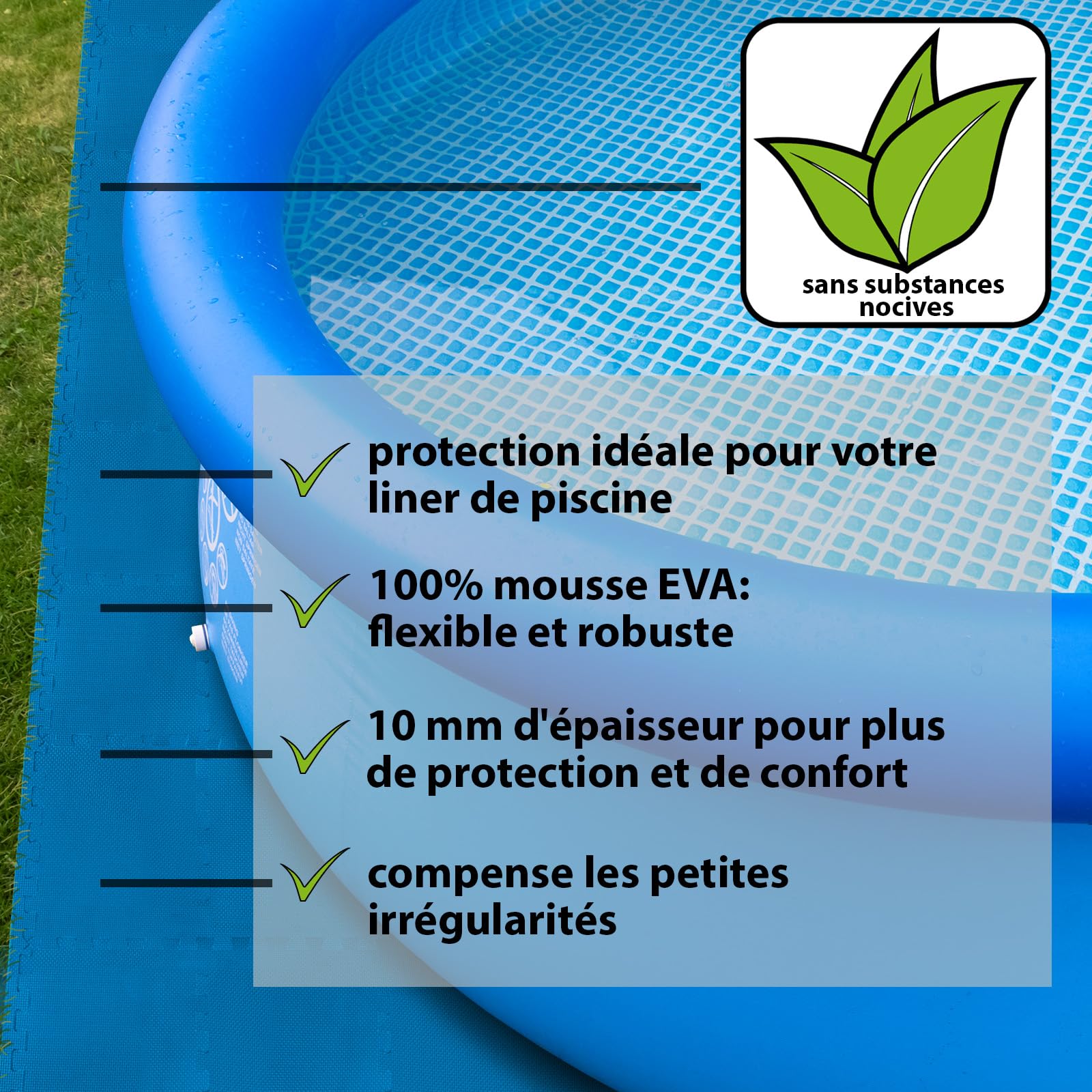Montafox Tapis de Piscine Tapis de Base Set de 21 Bleu 30 x 30 x 1 cm Éléments de Sol Dalle Mouse Piscine Spa Exterieur