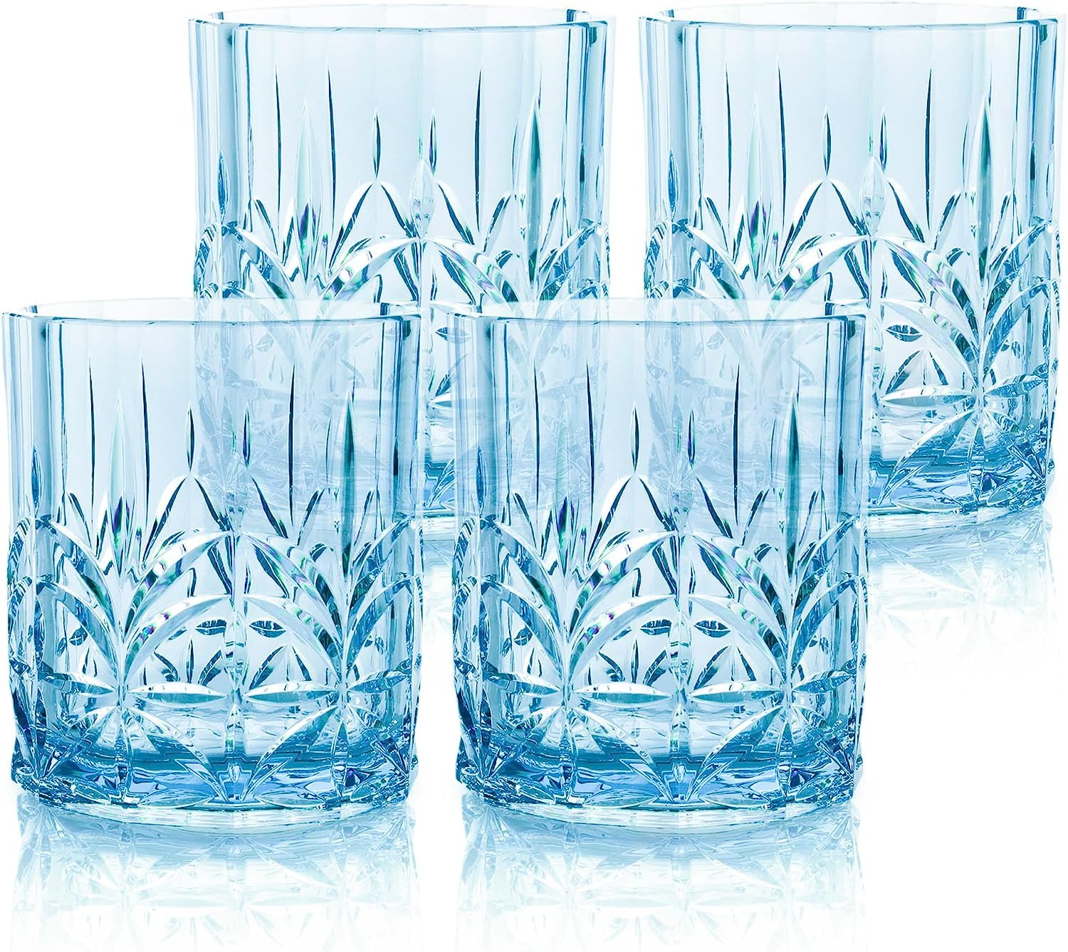 BELLAFORTE Lot de 4 verres courts incassables en plastique Tritan de 388,5 g – Myrtle Beach – Verres à whisky incassables – Sans BPA – Passe au lave-vaisselle – Bleu