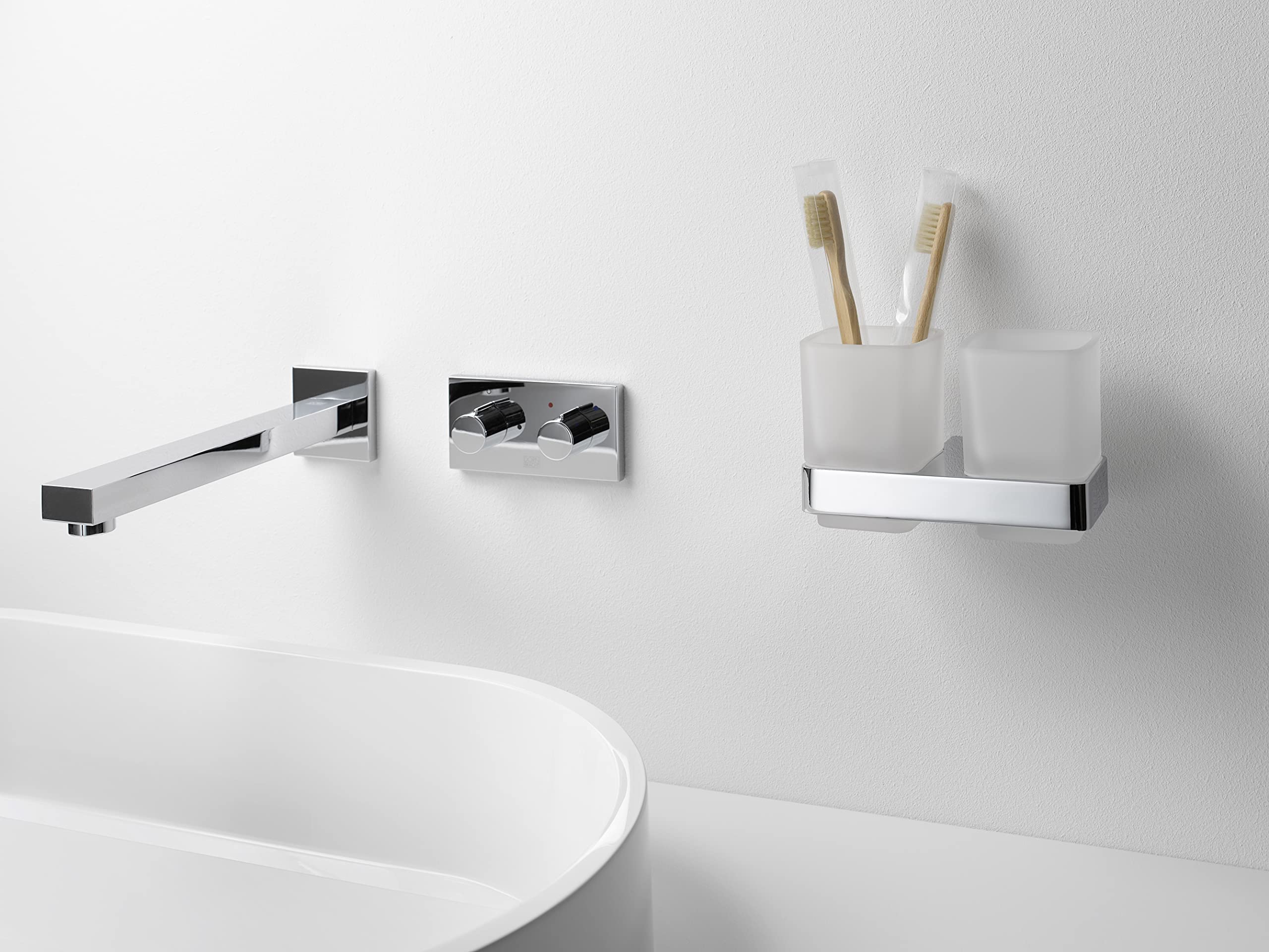 Emco Loft Double Glass Holder (Crystal Glass Satin, Chrome Holder, Toothbrush Cup, Toothbrush Holder) 52500100, Normal Emco Loft Double Glass Holder (Crystal Glass Satin, Chrome Holder, Toothbrush Cup, Toothbrush Holder) 52500100, Normal