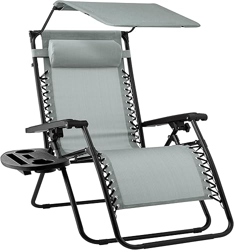 Miniatura 40 de Best Choice Products Silla reclinable plegable de gravedad cero para exteriores con toldo ajustable, reposacabezas, bandeja lateral para accesorios