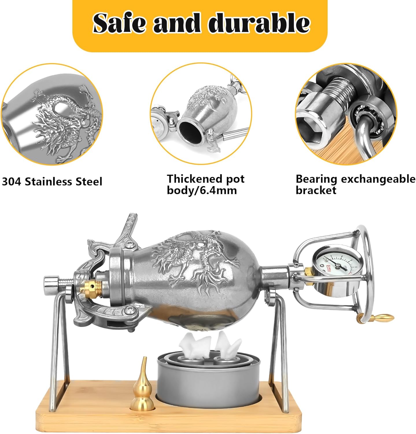 350ml Chinese Popcorn Cannon Machine, Popcorn Pressure Cooker, Chinese Pressure Popcorn Maker, Retro Popcorn Popper, Double Valve Hand Popcorn Machine for Family Gathering Party Fun with Cotton Bag