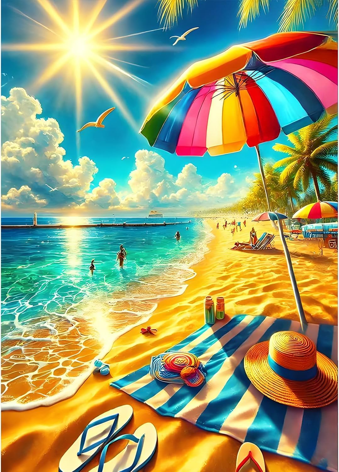 FanZheZhe Cross Stitch Kits for Adults,11Ct Printed Cross Stitch Kits,Stamped Embroidery Kits for Adults Wall Art Home Decoration Beach Scenery 11Ct50X70Cm