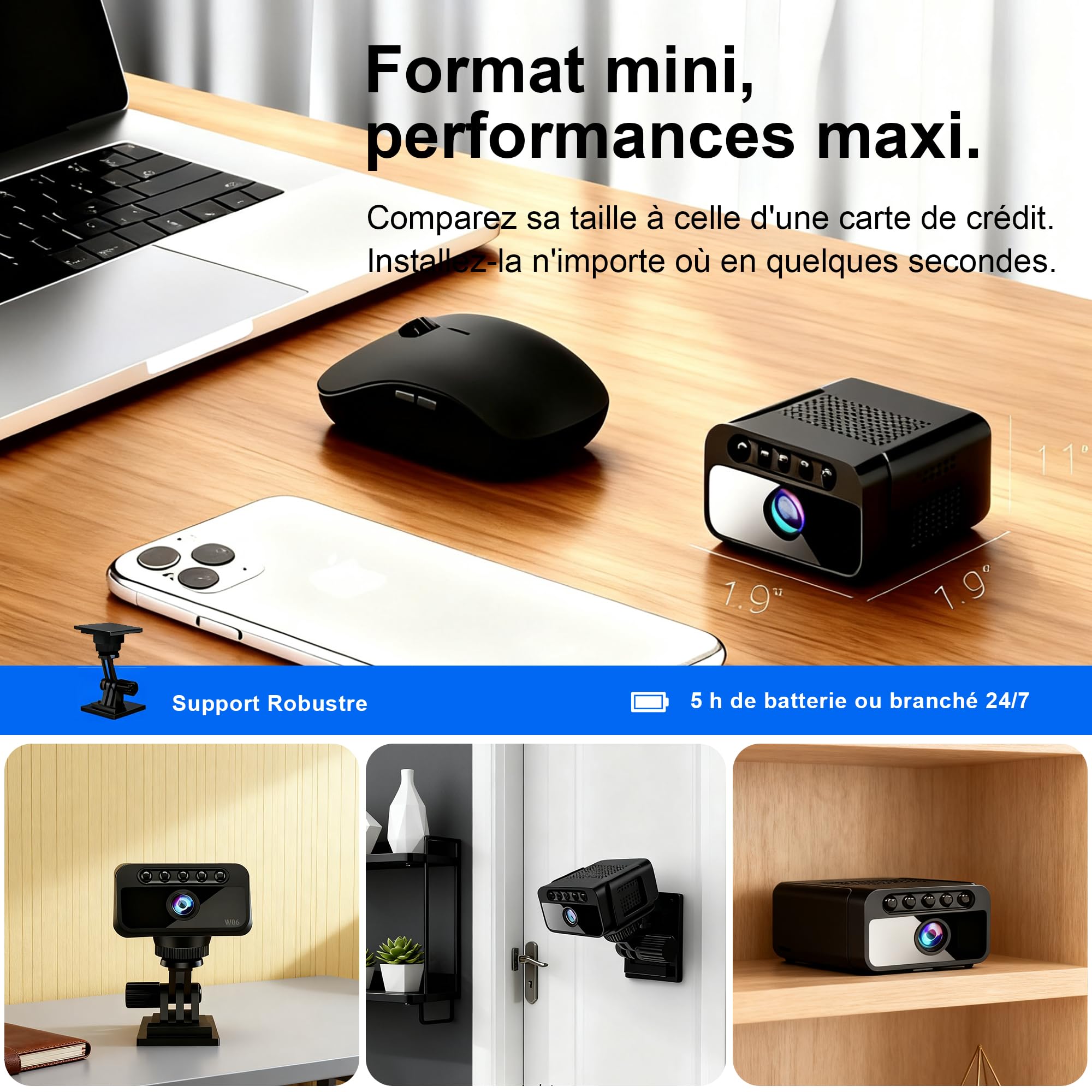 AOBOCAM Caméra Espion WiFi 4K avec Cloud Surveillance Intérieure sans Fil Vision Nocturne Grand Angle 150° Détection de Mouvement IA Mini Caméra de Sécurité