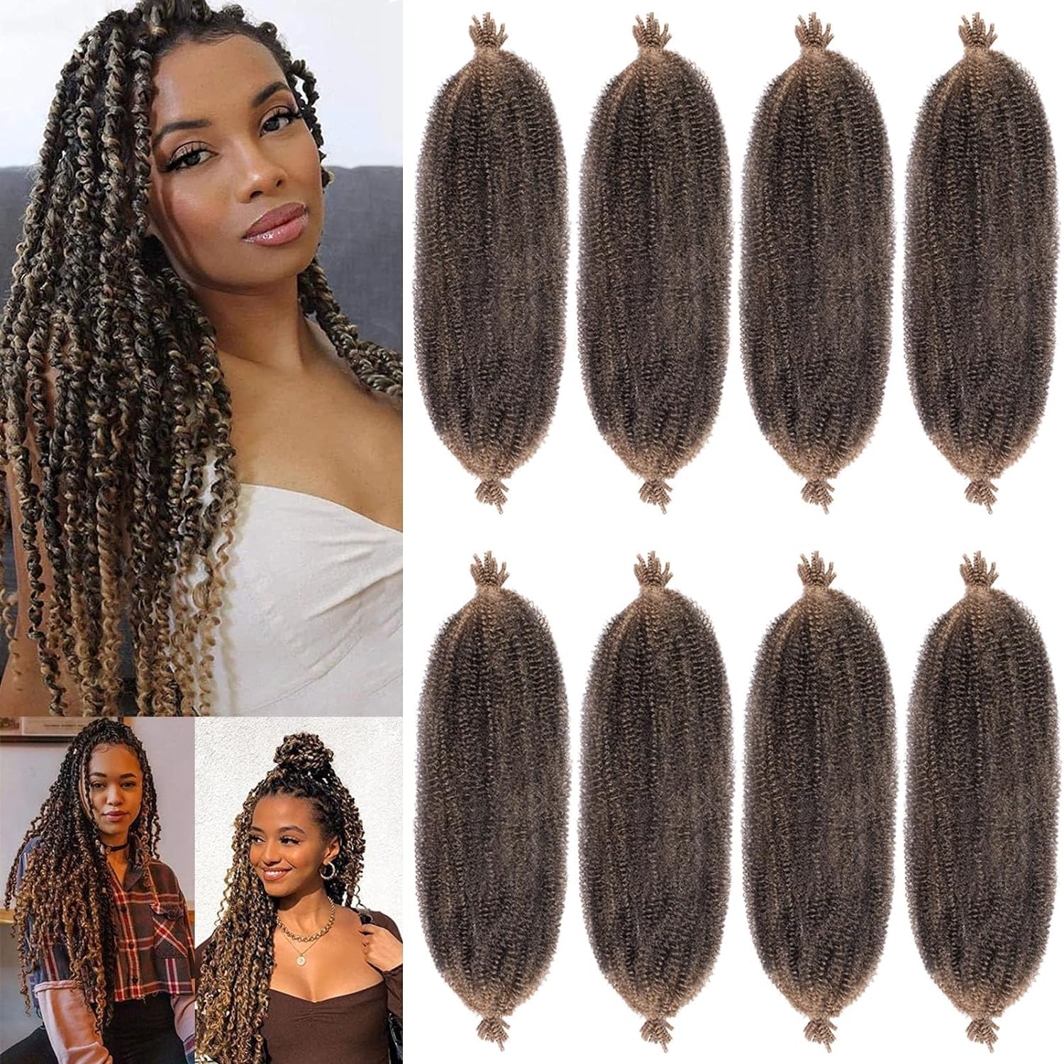 3x Spring Twists Crochet Braids – Lockige Kunsthaar-Strähnen, Dunkelbraun, 20 Cm (8 Zoll), Für Afro-Looks & Verlängerungen