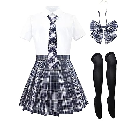 Cosplay Temptation! PROCOS Japanese High School Black Uniform Designed with Plaid Bow...