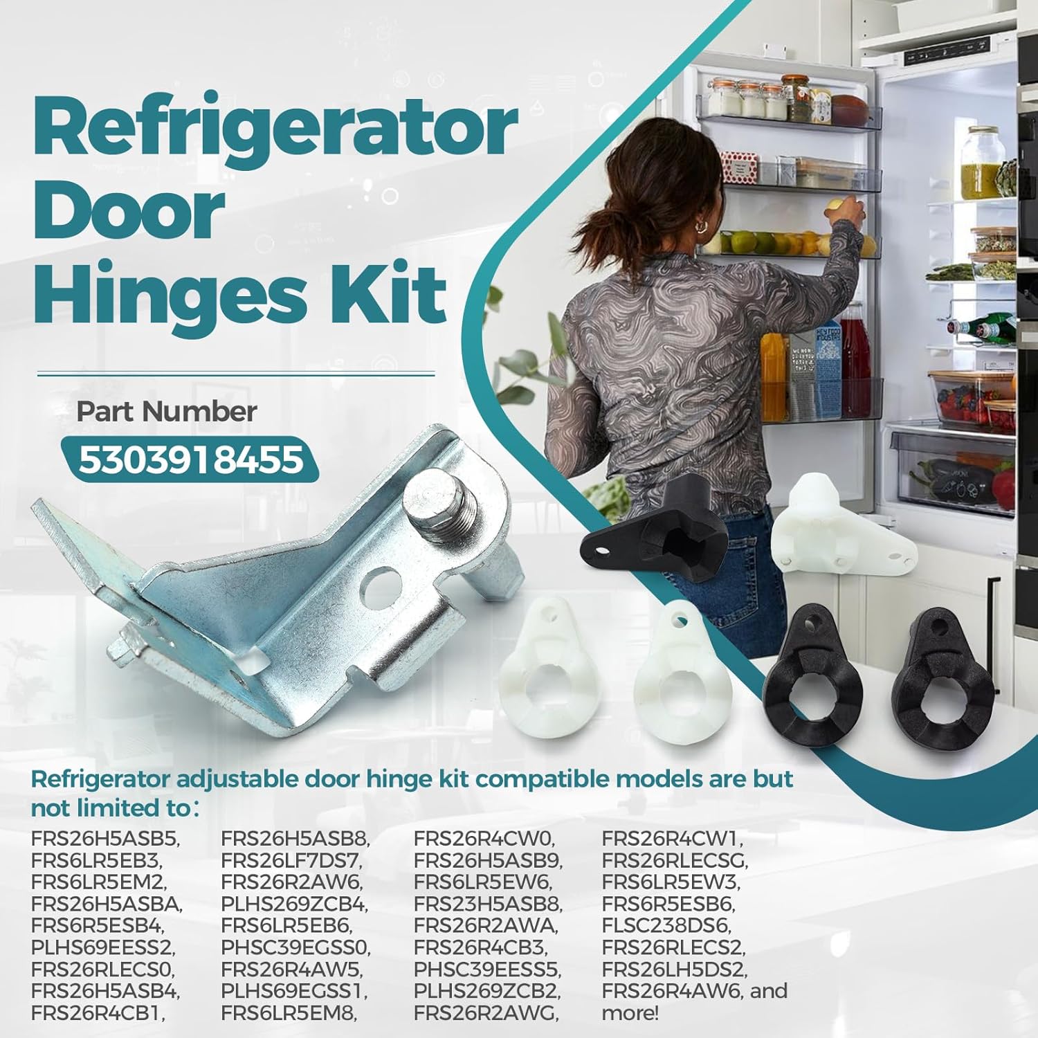 5303918455 Refrigerator Door Hinges Kit Adjustable for Frigidaire/Electrolux Refrigerators