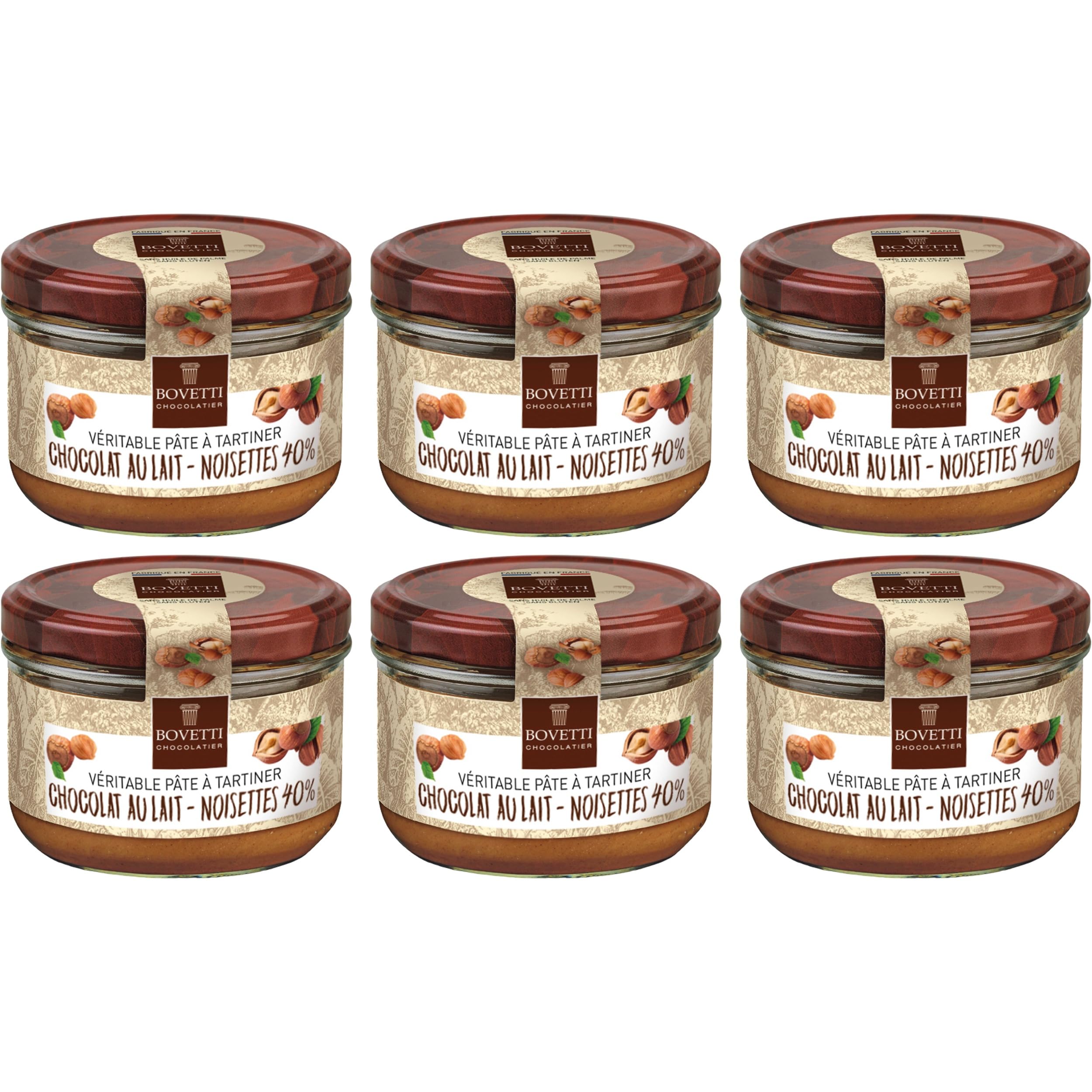 BOVETTI Milchschokolade Haselnuss Aufstrich Frankreich inkl. FeinWert E-Book (6 x 200g)