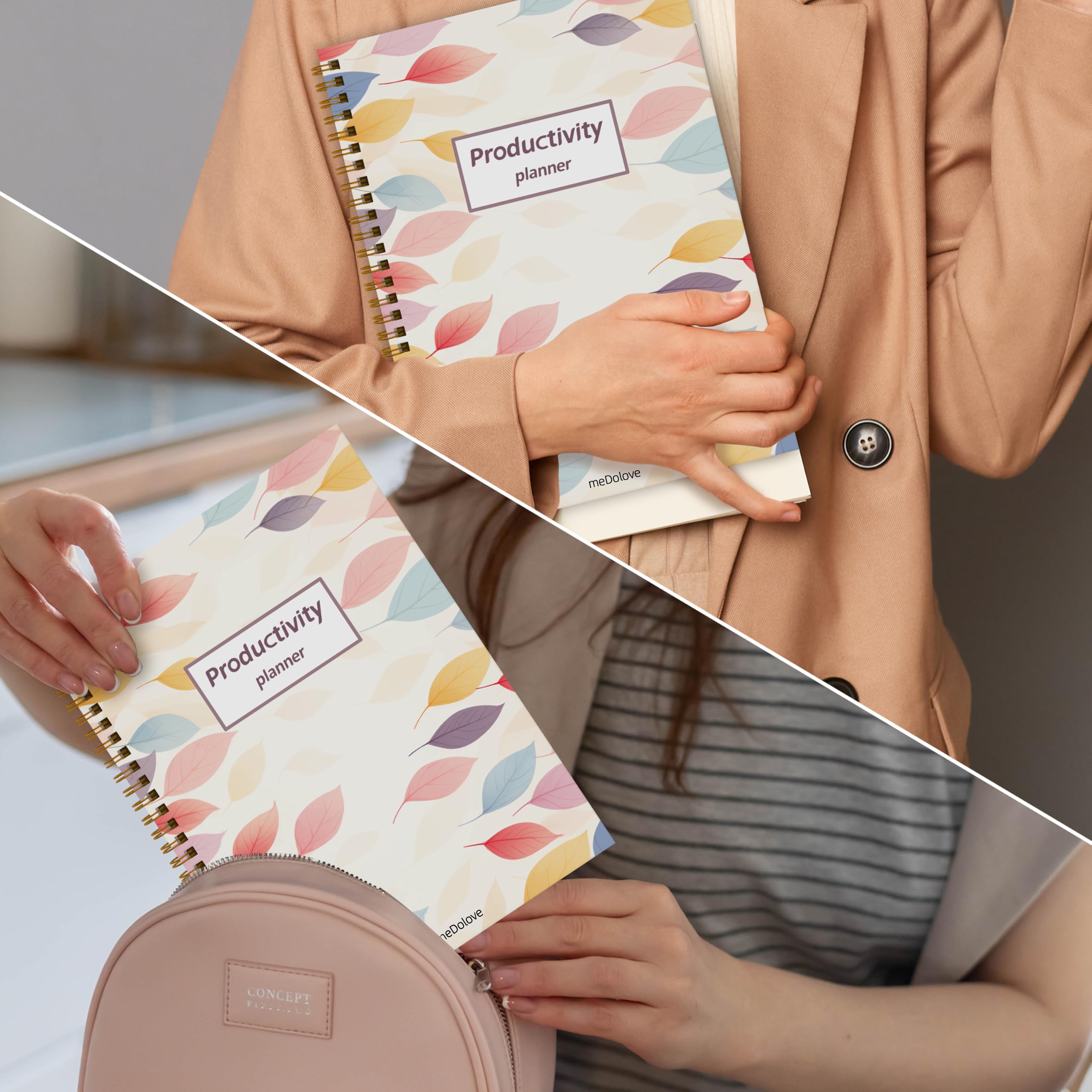 ADHD Planner for Women，Daily Productivity Planner with Task Management Organizer for Neurodivergent Adult,Teens , Self-Cares, Daily Schedule,To-Do List,Brain Dump,ADHD Journal with Cardboard Cover to Stay Organized and Focused (Colorful Leaves)