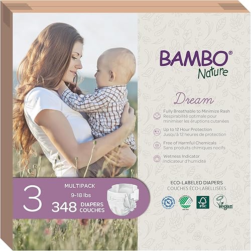 Miniatura 1 de Bambo Nature Pañales hipoalergénicos Dream Baby, pañales sostenibles con etiqueta ecológica de primera calidad, protección mejorada contra fugas,