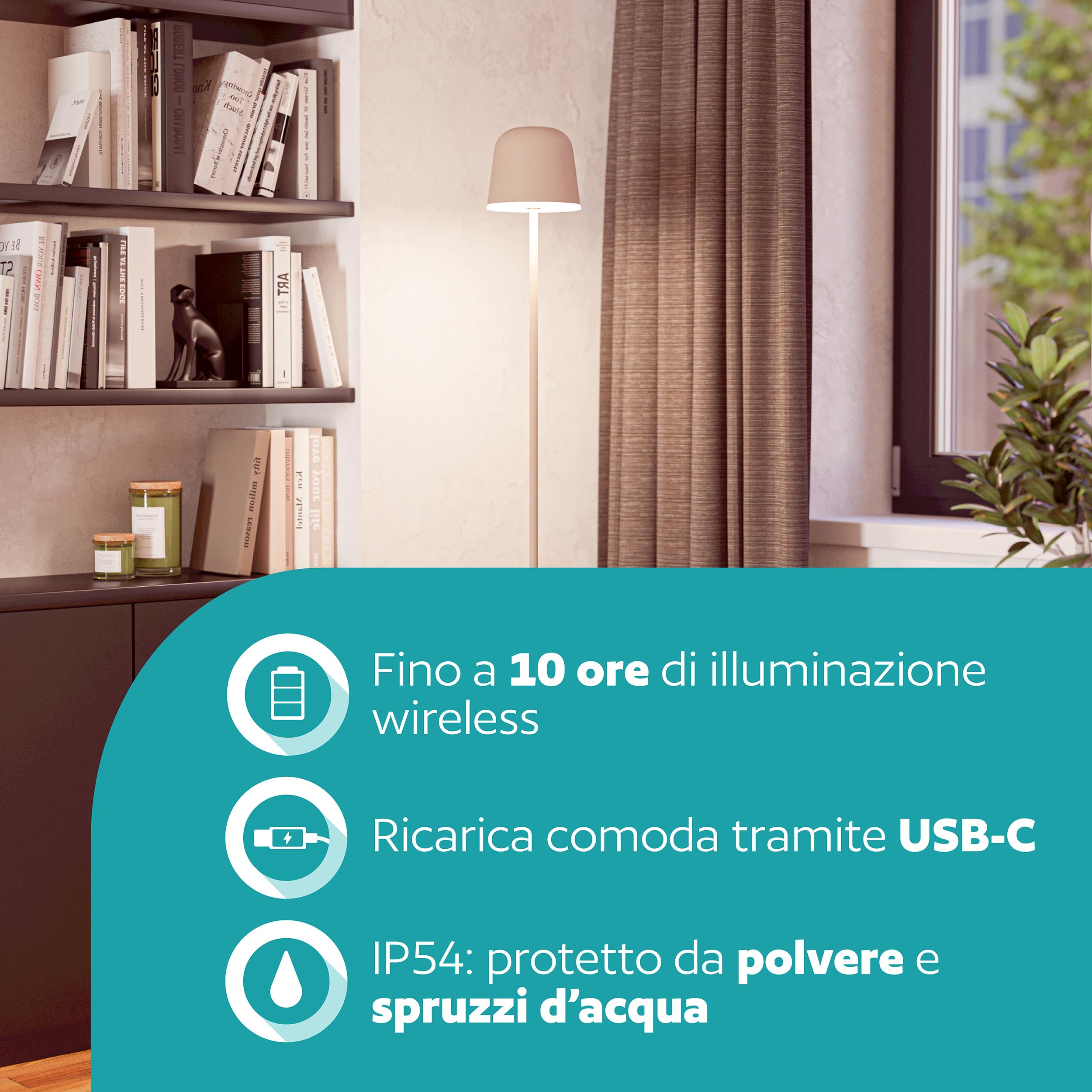 Eglo Lampada da terra a LED Mannera-L, senza fili, funzione | touch, dimmerabile, lampada da soggiorno in metallo beige, per interni ed esterni, IP54