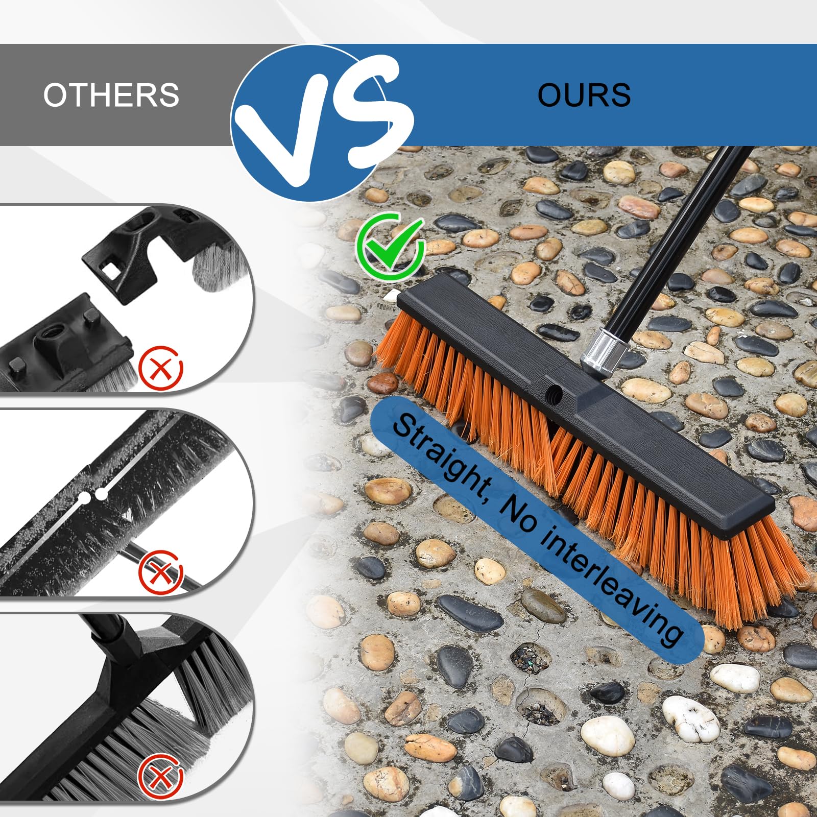 Condition photo showing As Is for pbhepj 24 inchs push broom outdoor heavy duty, shop broom with 60" long handle for cleaning outdoor or indoor tile, garage, shop, deck, concrete, wood, stone, patio floor, 2 pack