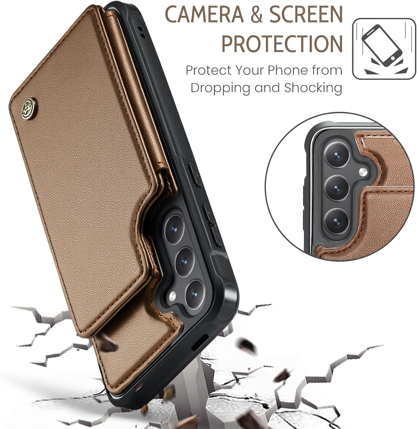 Kowauri for Samsung Galaxy S25 Case, PU Leather Wallet Case for Women Men with RFID Blocking Card Holder Slot Magnetic Closure Shockproof Protective Phone Cover for Samsung Galaxy S25 (Brown) - Image 7