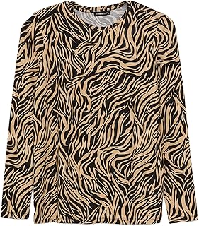 تيشرت منقوش بأكمام طويلة ورقبة دائرية للنساء من ال سي وايكيكي