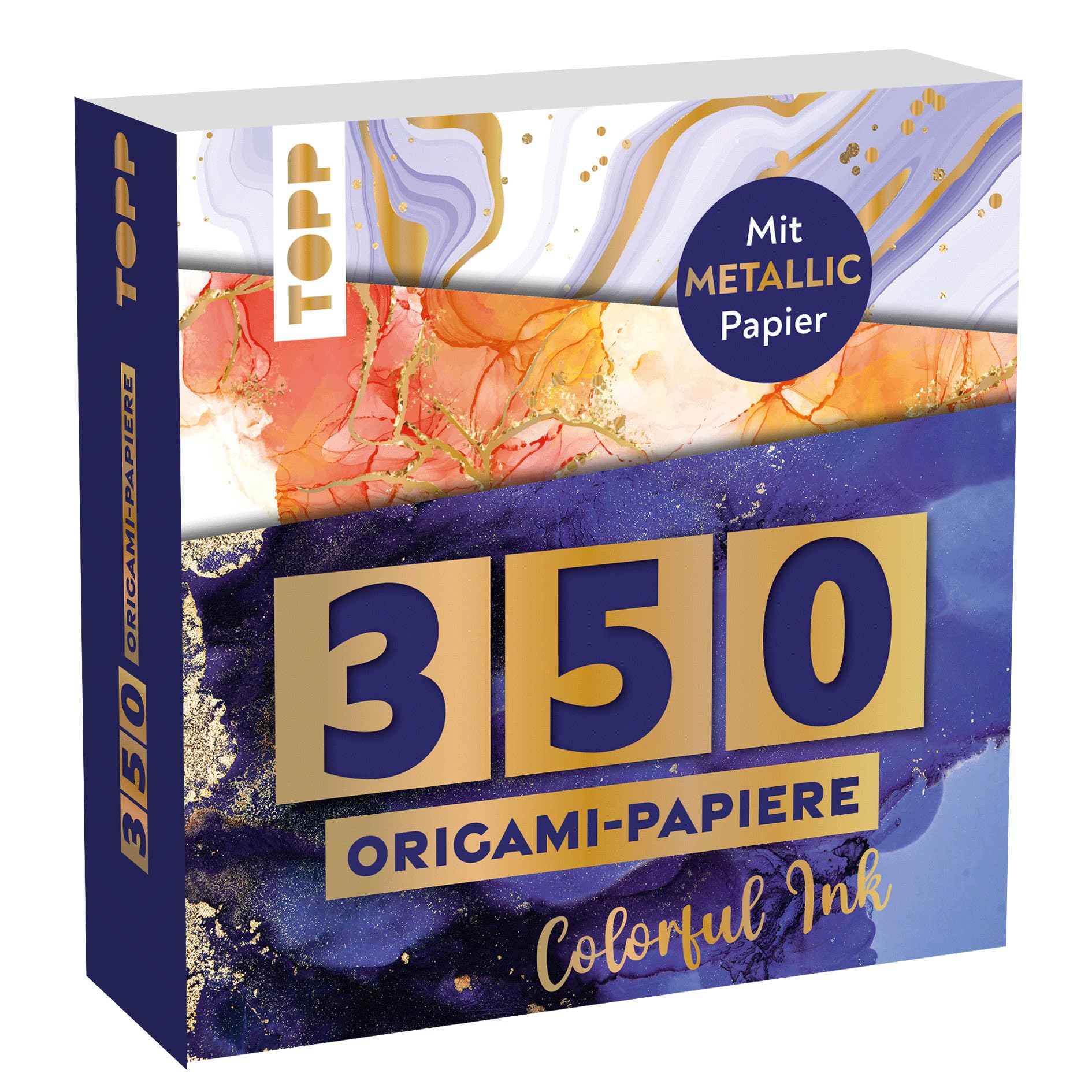 350 origami Block Colorful Ink: 350 papeles plegables (14 x 14 cm, 80 g/m²), en 25 diseños, de los cuales 50 papeles con lámina metálica, 20 páginas de Origami - Curso básico de origami, tapa blanda