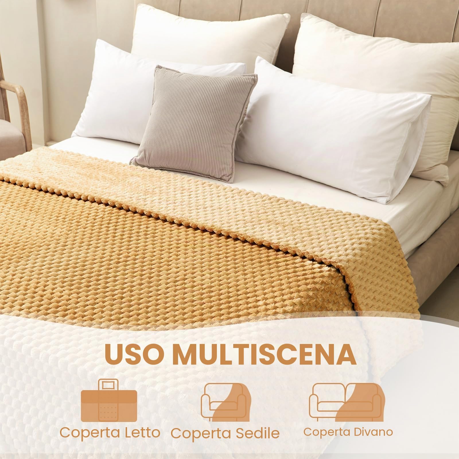 Good Nite Morbida coperta in microfase, 270 x 230 cm, coperta in pile per divano e letto, camera da letto, ufficio, beige