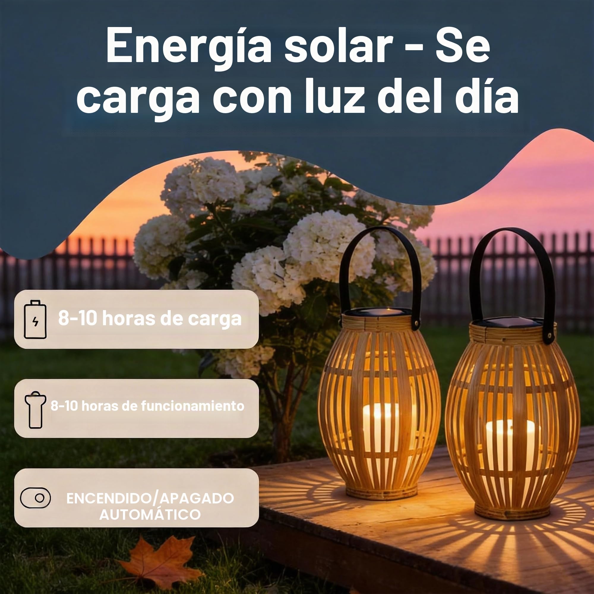 2 farolillos solares para exteriores, lámparas solares con imitación de color bambú para jardín, balcón y terraza, encendido y apagado automático, resistente al agua