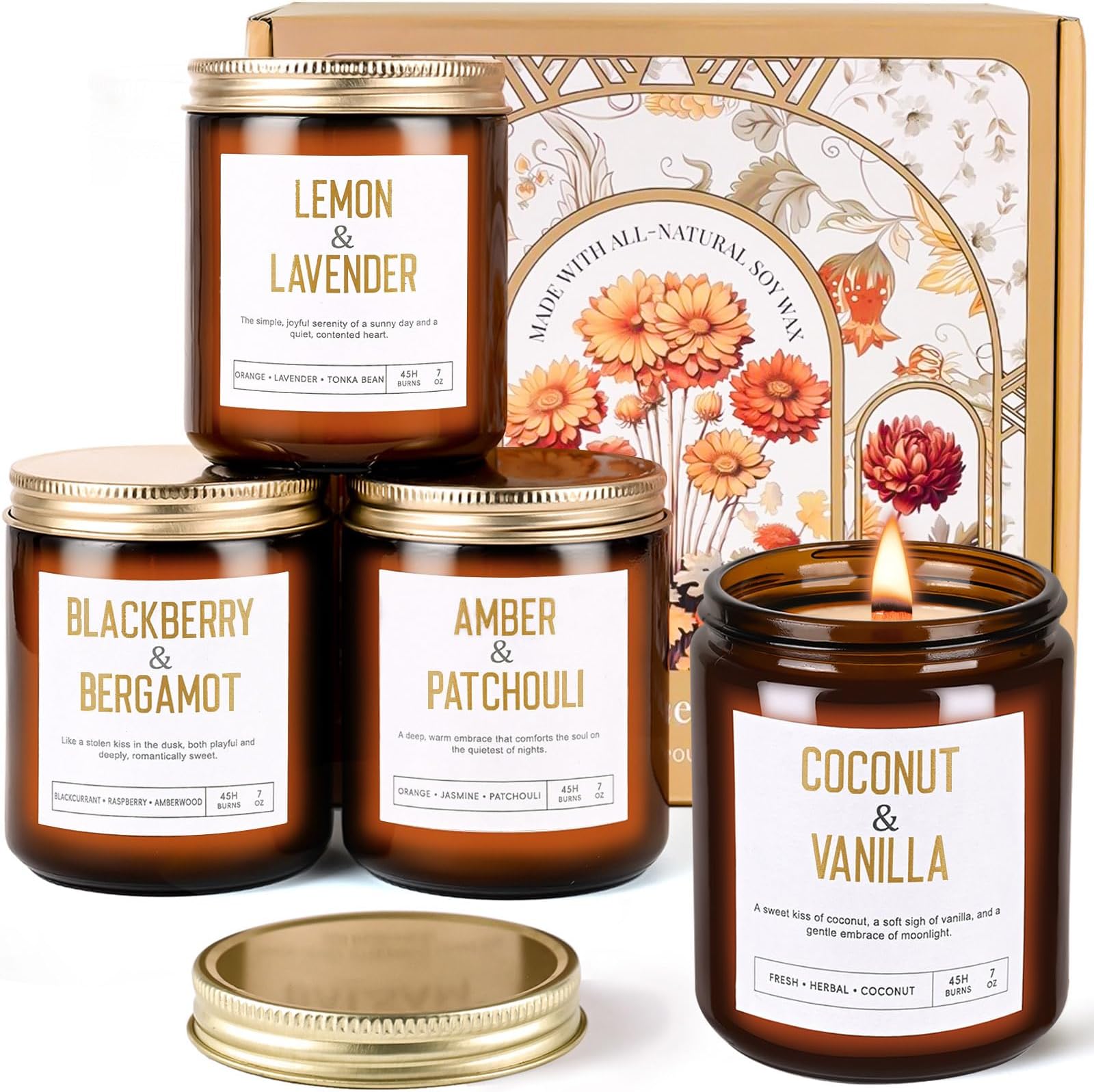 28oz Wood Wick Candles That Crackle: 4 Pack Scented Candles for Home Scented, Aromatherapy Candle Set with Crackling Wooden Wick Up to 200H Burning Candle Gift Set for Birthday, Valentine's Day Gifts