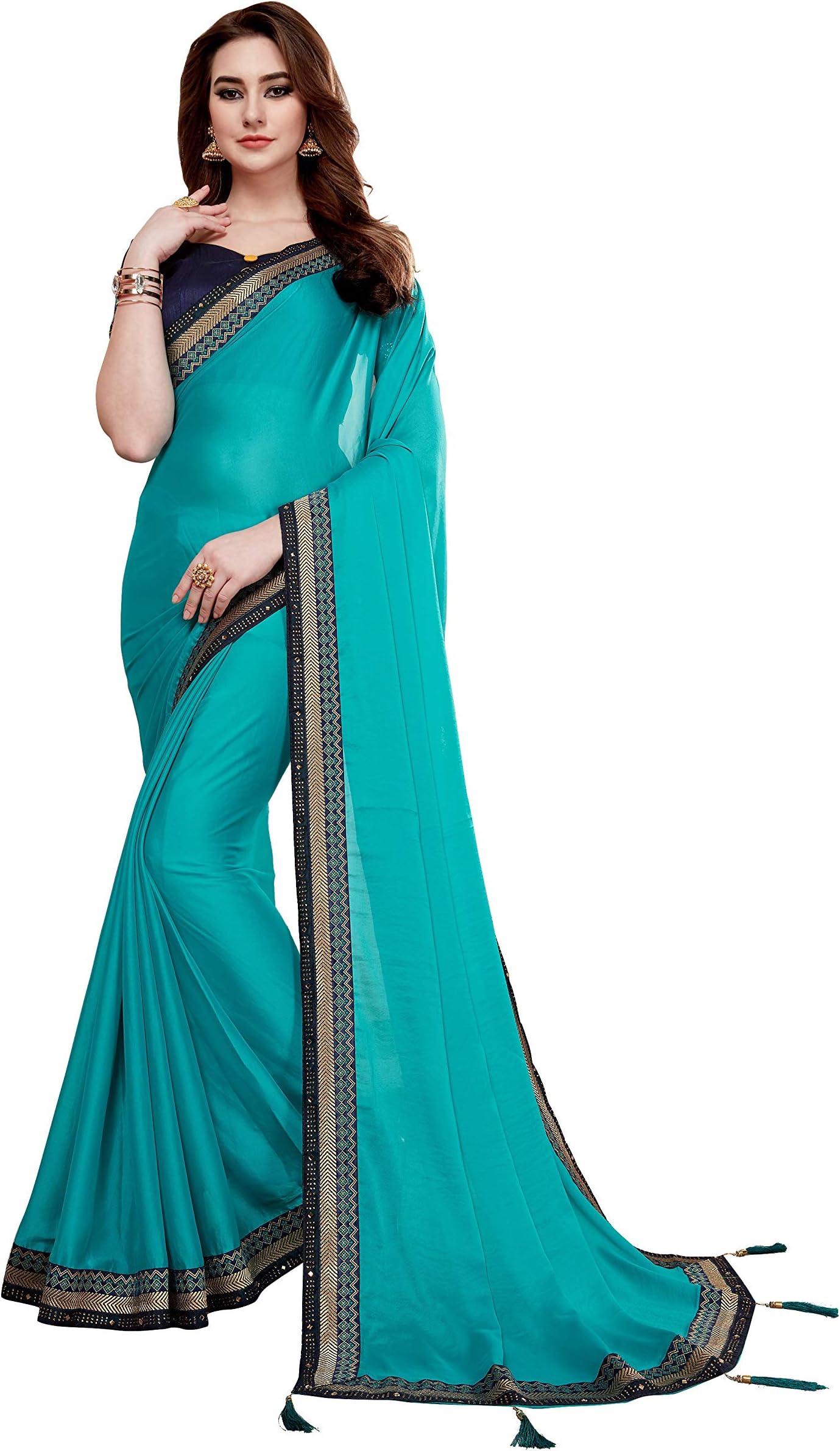 Soru Fashion Women's Silk Georgette Traditional Saree with Blouse Piece (3092, Sky Blue)