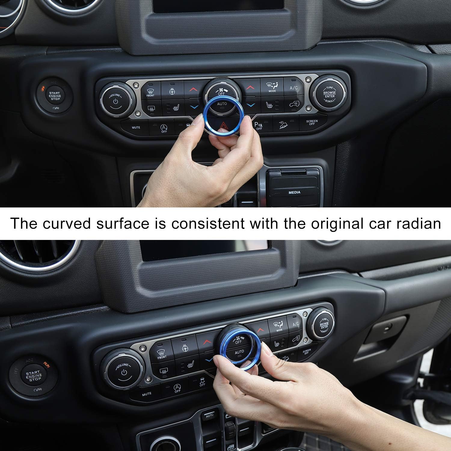 JeCar Air Conditioner Switch Knob Cover Interior Trim Kits Compatible with Jeep Wrangler 2018-2023 JL JLU & 2020-2023 Gladiator JT, Blue
