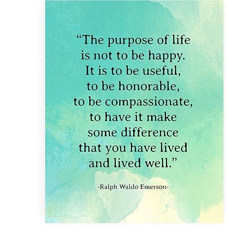 "The Purpose of Life Ralph Waldo Emerson" Quote Wall Art Print - 8x10" Inspirational Watercolor Print For Home Decor, Office Decor, School Decor,