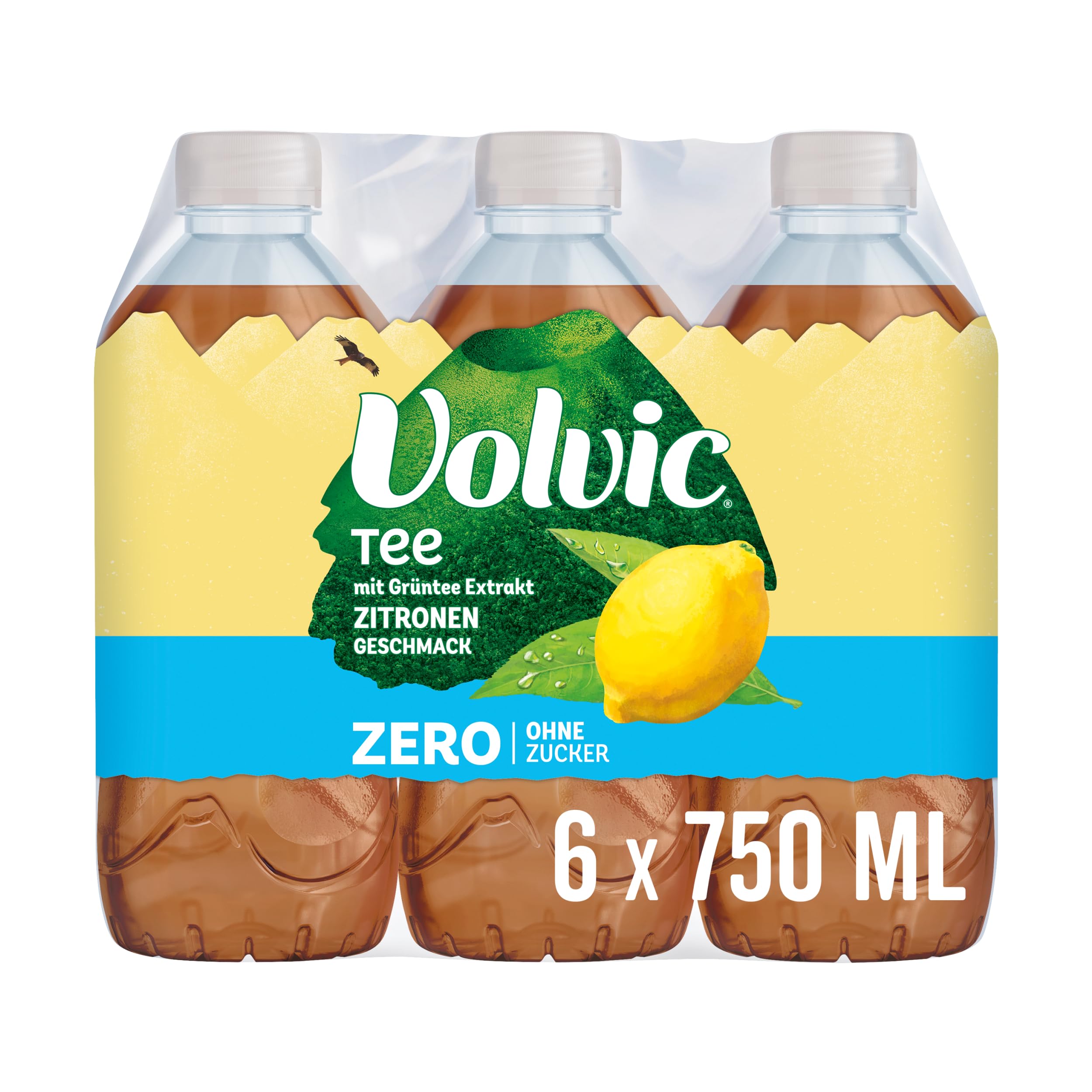 Volvic Tee Zero Zitronengeschmack – Erfrischungsgetränk aus Grüntee-Extrakt mit Zitronengeschmack – 6 x 0,75 l