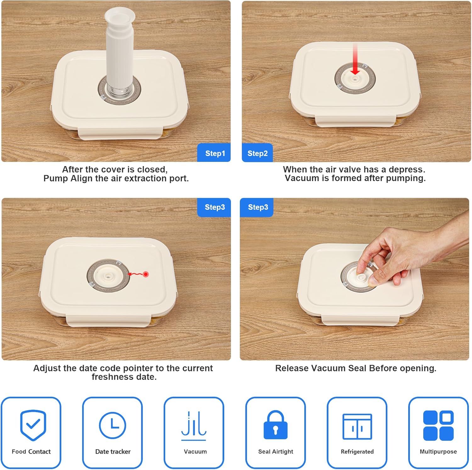 Glass Vacuum Seal Containers for Food Storage, Set of 3 Borosilicate Glass Sealer Container, 10 Reusable Food Saver Sealer Bags, Keep Food Fresh Longer, Ideal for Meal Prep, Marinating| Square - Image 6