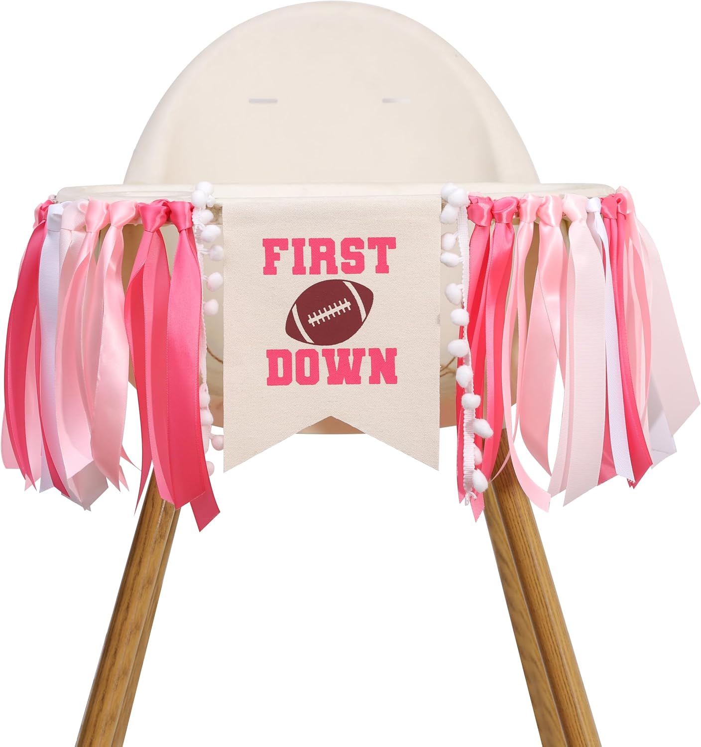 Girls First Year Down Birthday Decorations - Pink Football Theme Party Highchair Banner Set, Sports Touchdown Cake Smash Photo Props, 1st Birthday Cake Topper And Crown For Girls, Baby Shower Decors