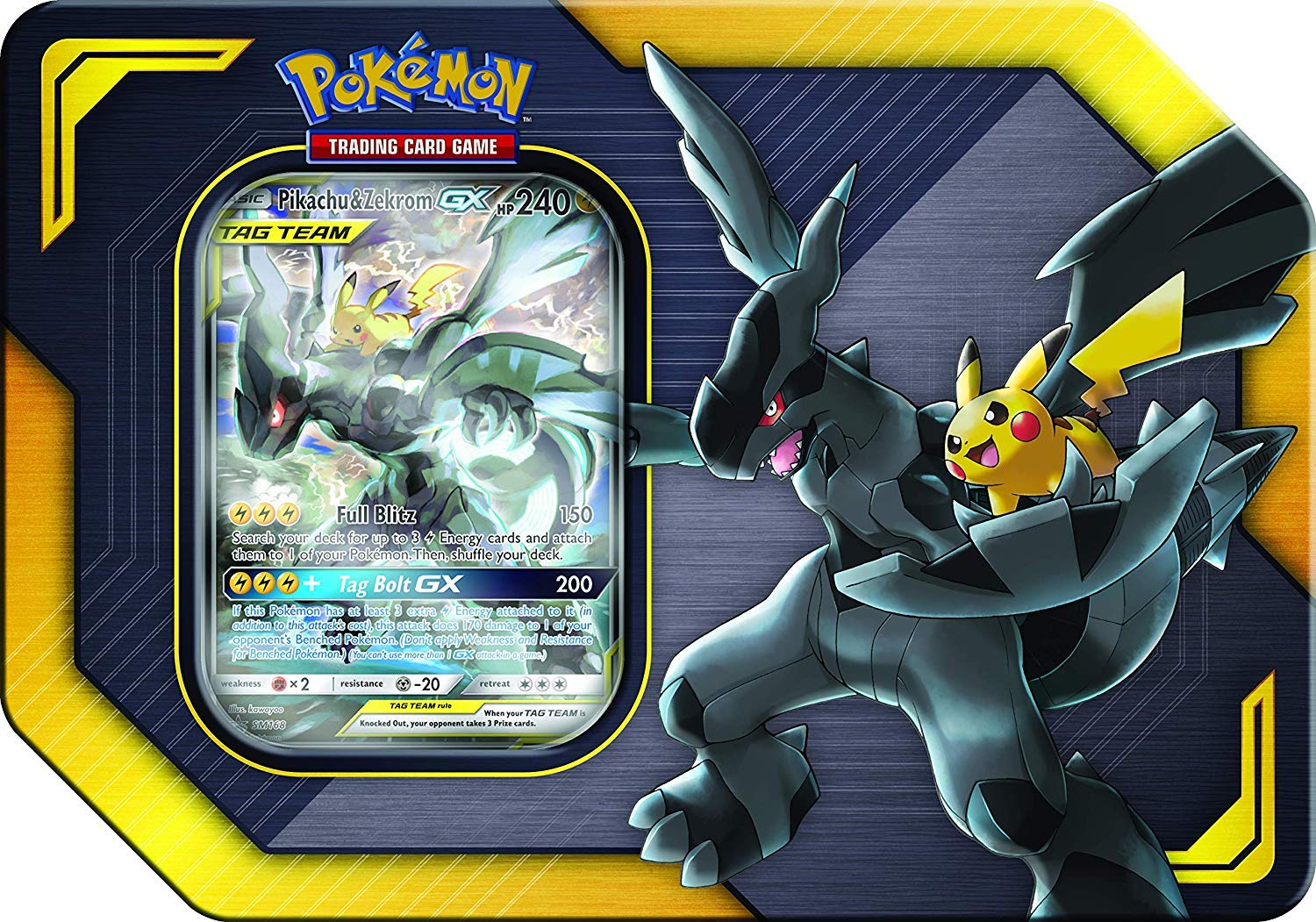 Pokemon Tag Team Tin Pikachu & Zekrom- TCG: Sun & Moon- Contains 4