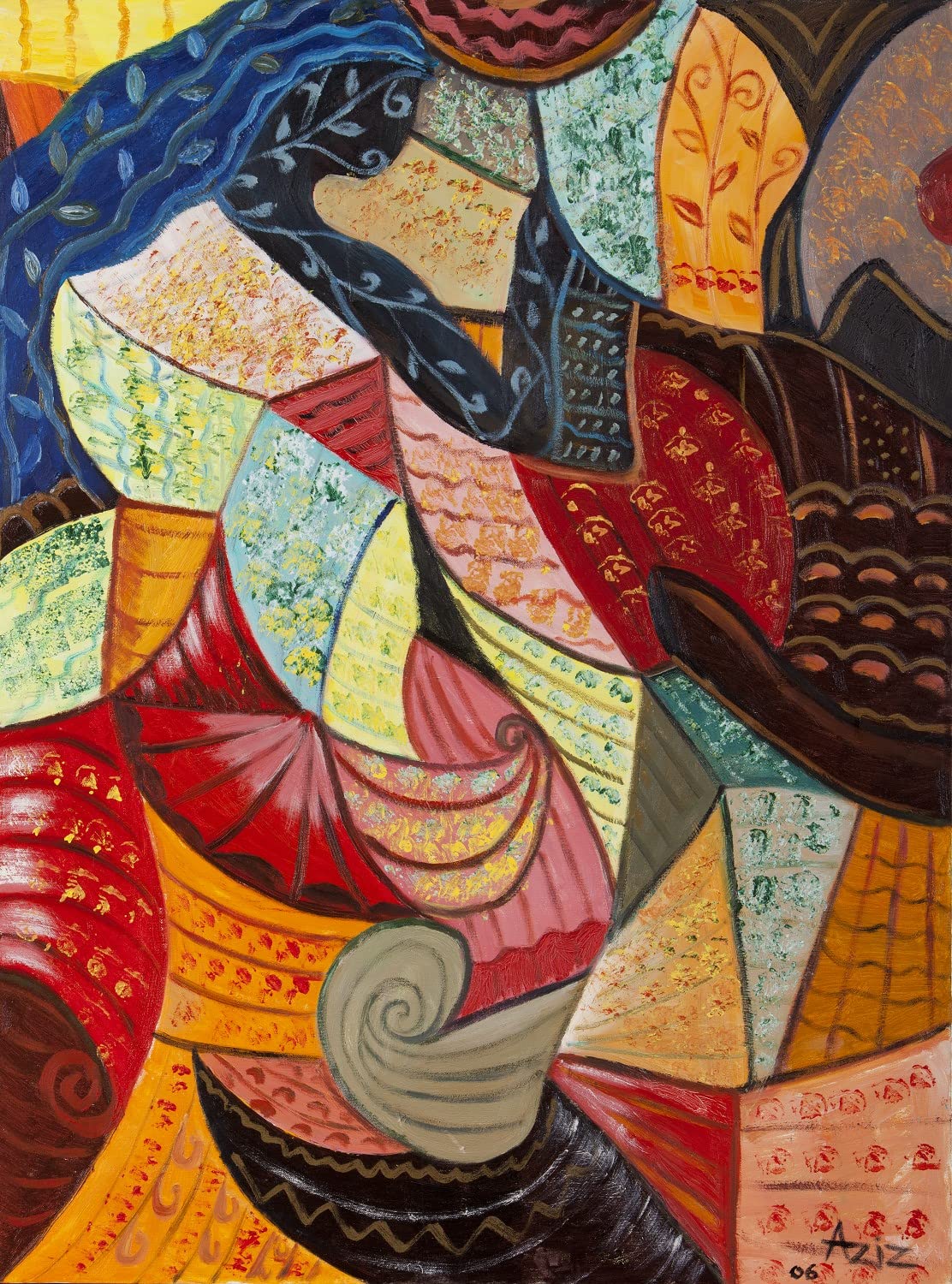 Wedding Pledge Art Print - 18"Wx24"H By Somali Painter Aziz Osman - Abstract African Painting Of A Wedding Scene