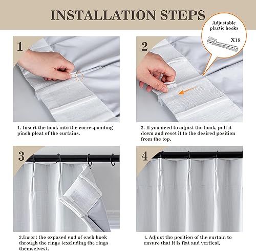 Miniatura 7 de MYSKY HOME Cortinas opacas blancas de 84 pulgadas de largo, cortinas plisadas para sala de estar y dormitorio, 100% oscurecimiento de la habitación,