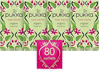 Pukka Herbs | Tulsi Clarity Organic Herbal Tea | Green, Purple and Lemon Tulsi| Perfect For Focusing | 4 packs | 80 Sachets