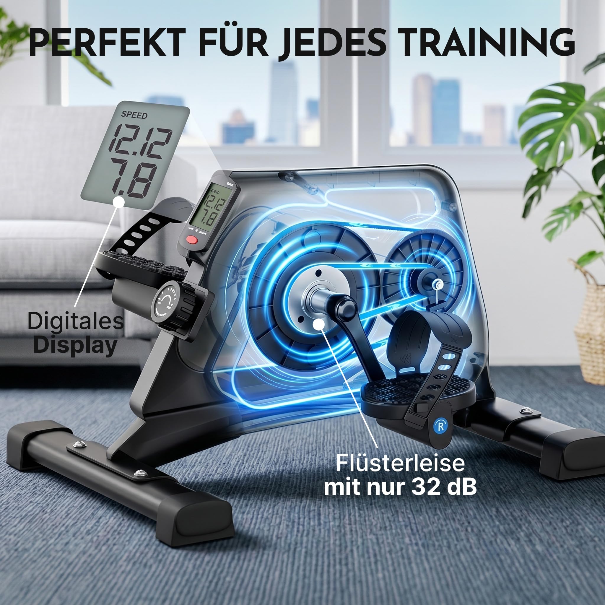 NEOLYMP Pedaltrainer TÜV geprüft gelenkschonender Beintrainer im Sitzen für Senioren Widerstandstrainer mit Display 8 Stufen Magnetbremse
