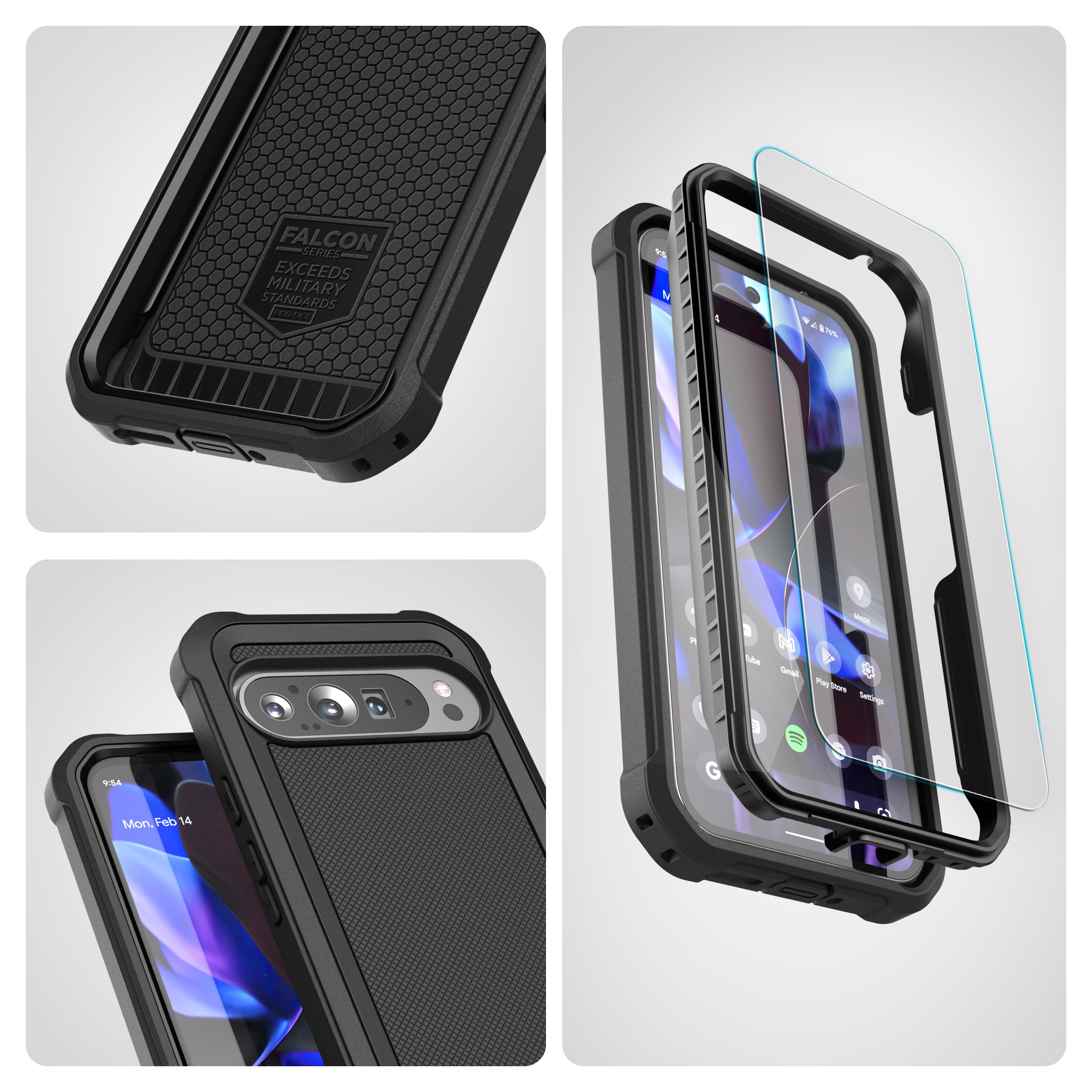 ENCASED Cover Heavy Duty Per Google Pixel 9a (2025) - Custodia Full Body Con Vetro Temperato - Protezione Militare Antiurto Nero