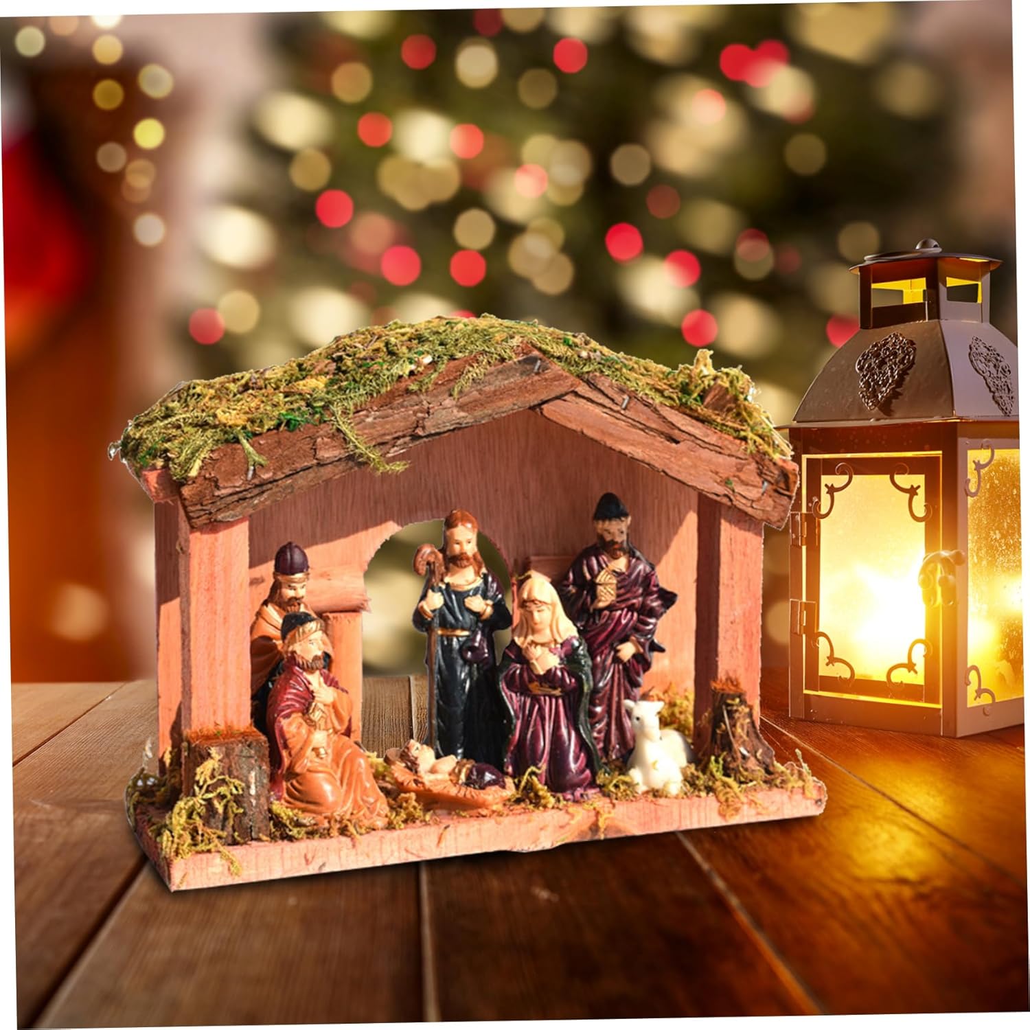 Resin Nativity Scene Set with Figures and Stable, Traditional Jesus Birth Set, Vivid Christmas Decoration for Home Decor and Christmas