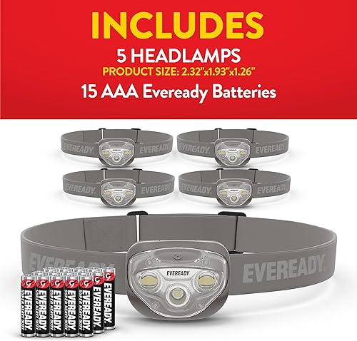 Miniatura 7 de EVEREADY - Faros delanteros LED Pro200 paquete de 5, IPX4 resistentes al agua, luces delanteras brillantes y duraderas para campamento, senderismo,