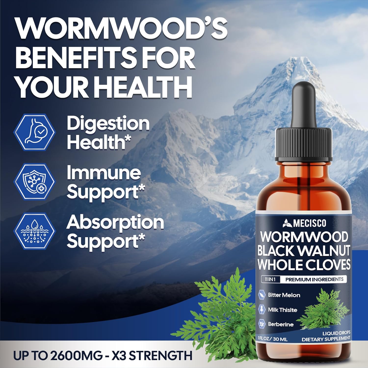 Wormwood Liquid Drops. Combined to Black Walnut, Whole Cloves, Berberine, Milk Thislte, Bitter Melon and 5 More Herbs. 11-in-1 Wormwood Liquid Drops - 60 Days Supply - Image 4