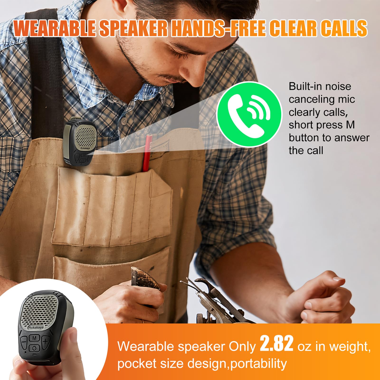 Jobsite – Petit haut-parleur portable à clipser avec microphone, haut-parleur portable, étanche, jusqu'à 30 heures d'autonomie, prend en charge carte TF, mini haut-parleur mains libres musique/appels