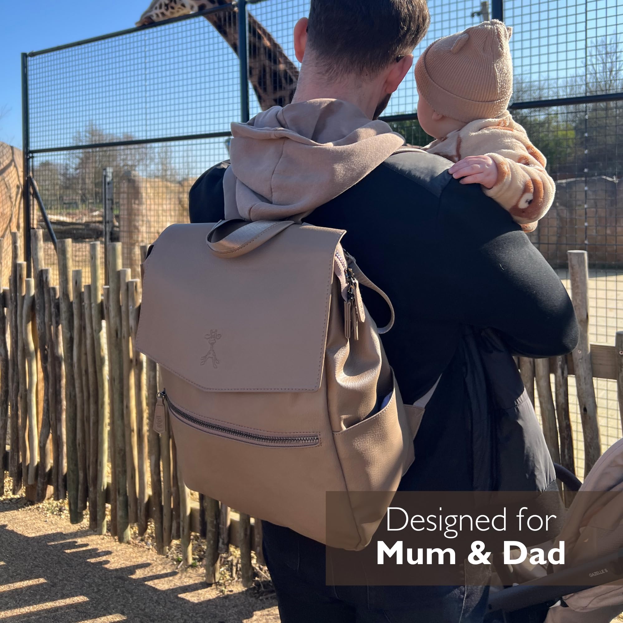 GIGIL Luxe - Zaino fasciatoio unisex in pelle vegana, con 8 scomparti e tasche isolate, impermeabile, con fasciatoio e clip per carrozzina, per mamma e papà