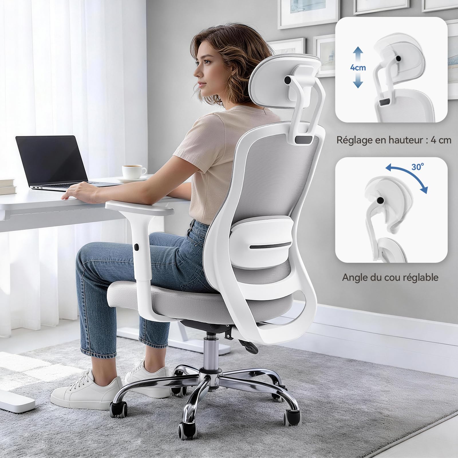 naspaluro Chaise Ergonomique Bureau Maille, Accoudoirs 3D, Charge 150kg