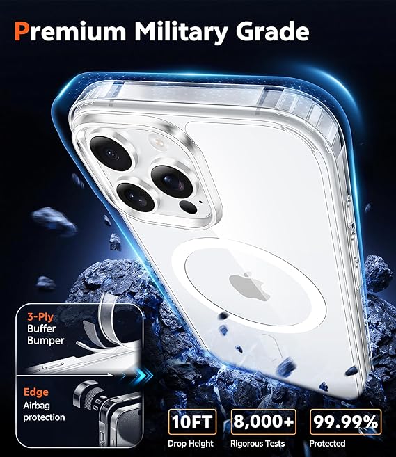 FNTCASE for iPhone 15 Pro Case: Clear Magnetic Phone Cases with Screen Protector Compatible with Magsafe Slim Anti Yellowing Rugged Shockproof Protective Transparent Cell Phone Cover (A-Clear)