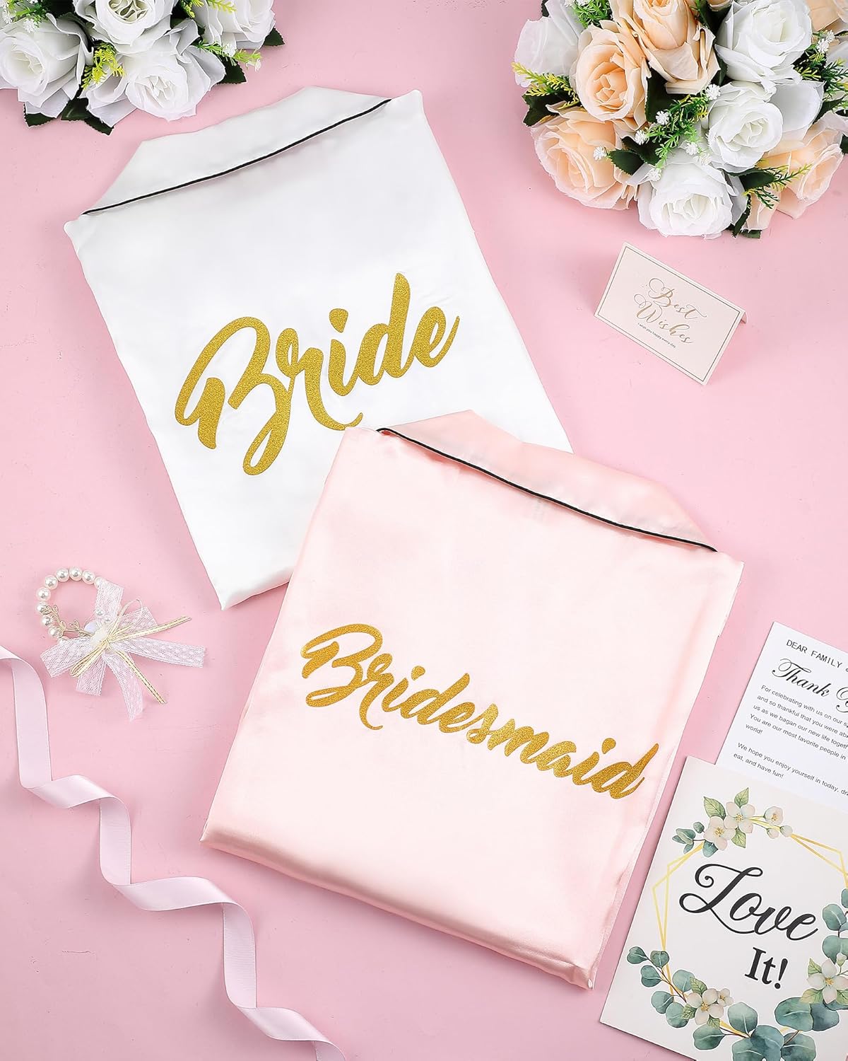 Satin Pajamas Set Pj Sets Soft Sleepwear Lingerie Loungewear Button Down Pj Sets for Bridal Party - Image 3