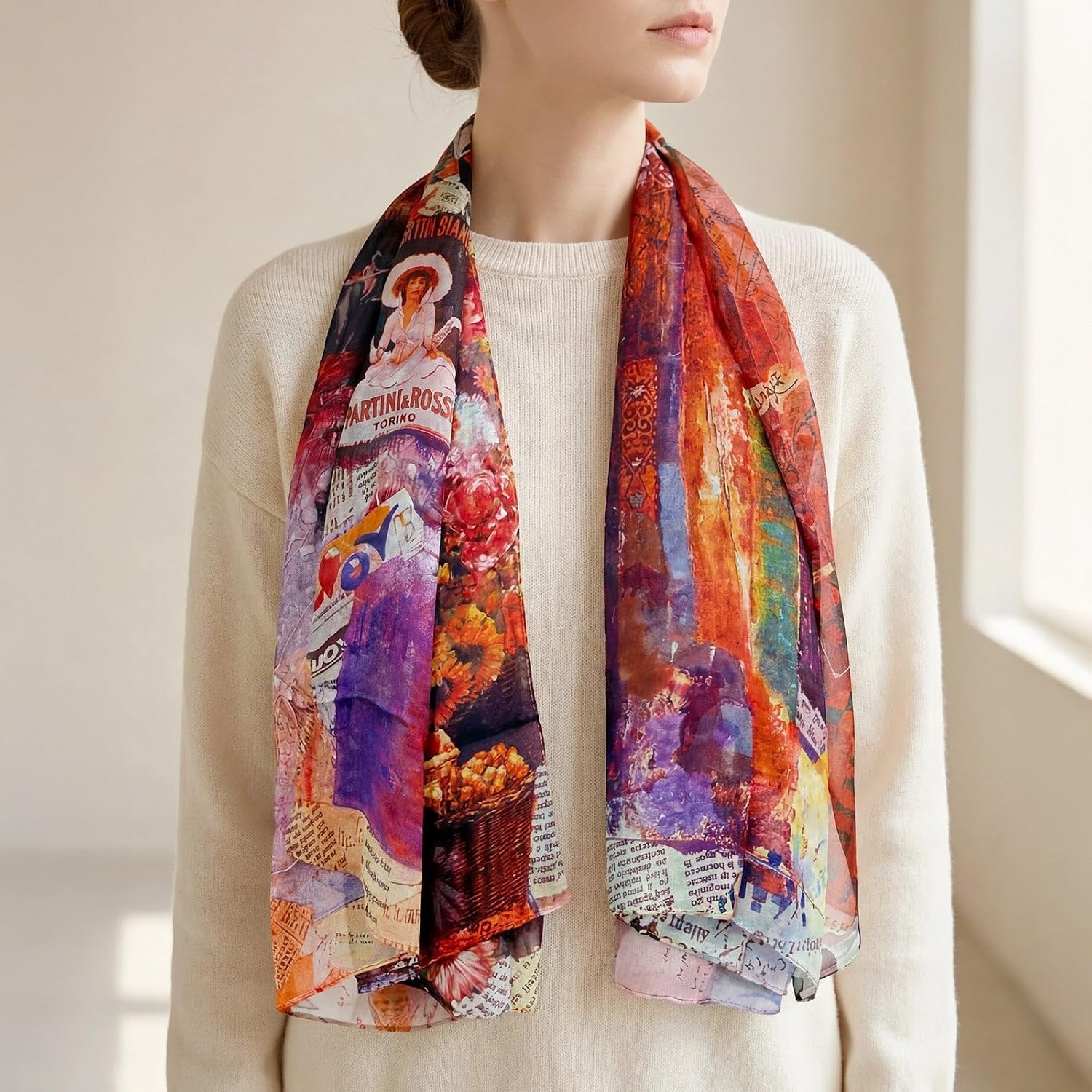 allydrew Lightweight Mulberry Silk Square Scarf, New Impressionism