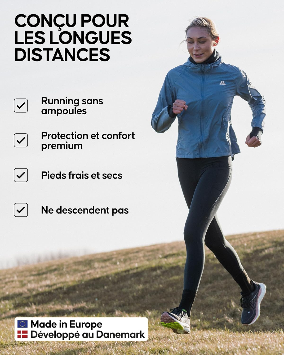 DANISH ENDURANCE Chaussettes Running Longue Distance Anti-Ampoules, Compression Voûte Plantaire, 1/4, Lot de 3, Homme Femme - Image détaillée