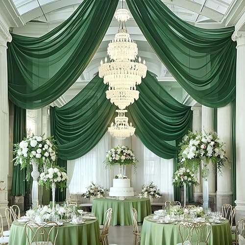 Miniatura 2 de Cortinas de techo para bodas, cortinas de techo verde oscuro, 2 paneles de 5 x 20 pies, tela de gasa transparente, cortinas de arco de boda