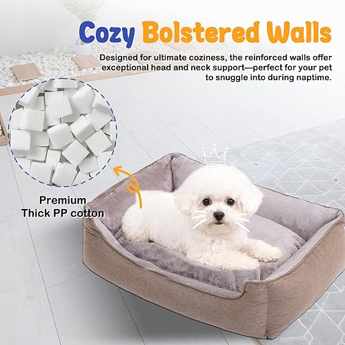 Miniatura 3 de Makigued Cama rectangular para perros de tamaño mediano con funda extraíble lavable, cama para mascotas con lados de refuerzo, parte inferior