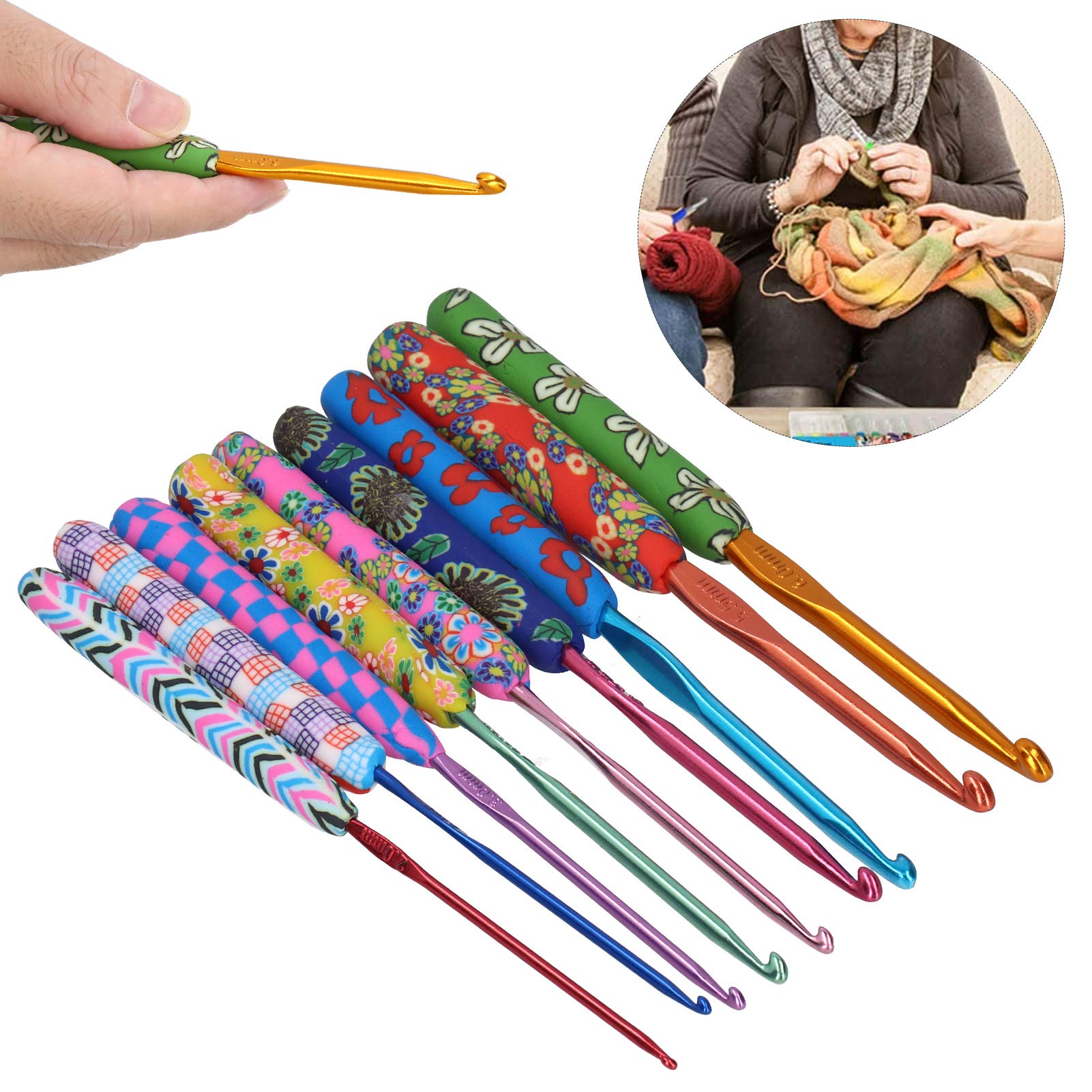 Set di 4 uncinetti grandi, 8,0 mm, 10,0 mm, 12,0 mm, 15,0 mm, uncinetti ergonomici per principianti e bambini, con impugnatura comoda, set di uncinetti per maglioni, sciarpe, tappeti, professionisti