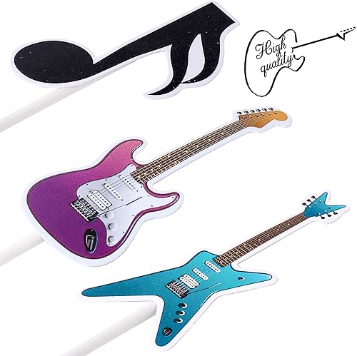 Miniatura 6 de Decoración de guitarra, 48 piezas de guitarra de rock, para tartas de cumpleaños, notas musicales, decoraciones de fiesta para guitarra, músico,