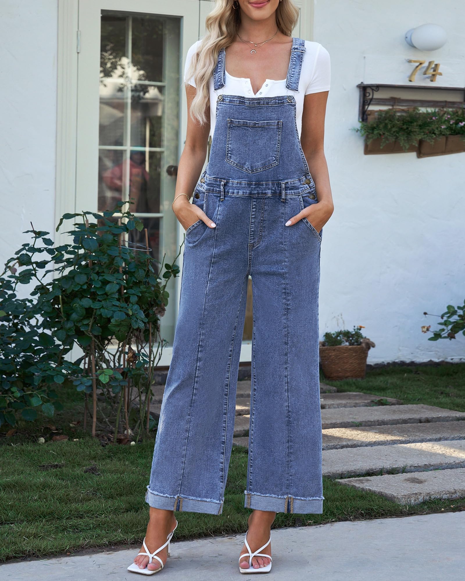 Roskiky Y2K Y2K Combinaison pour femme en denim, coupe ample, jambes larges, extensible, baggy, confortable, élégante