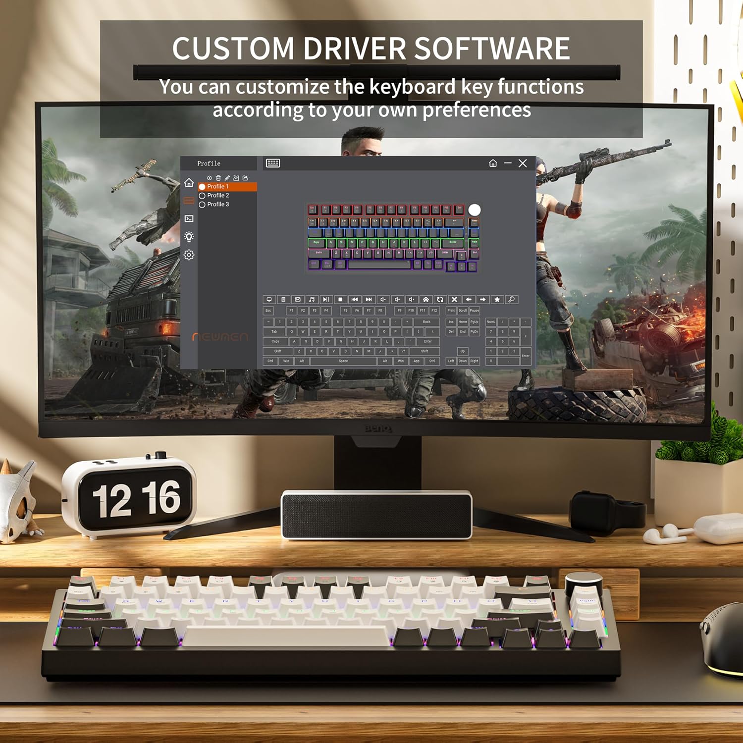 Newmen GM326 Wired Mechanical Keyboard,75% Percent Mini Backlit Hot Swappable Gaming Mechanical Keyboard with Knob,82 Keys Anti-Ghosting Compact Gaming Keyboards for PC Win Mac,Black/White,Red Switch